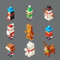 Isometric lowpoly christmas characters winter new year polygonal 3d isolated icons set flat cartoon design vector Royalty Free Stock Photo