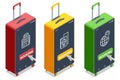 Isometric luggage or baggage for travel and transport concept design. Travel bags, suitcase set