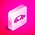 Isometric Luxury limousine car icon isolated on pink background. For world premiere celebrities and guests poster