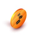 Isometric Macaron cookie icon isolated on white background. Macaroon sweet bakery. Orange circle button. Vector
