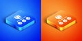 Isometric Mafia icon isolated on blue and orange background. Boss and gangsters. Square button. Vector