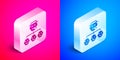 Isometric Mafia icon isolated on pink and blue background. Boss and gangsters. Silver square button. Vector