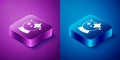 Isometric Magic ball icon isolated on blue and purple background. Crystal ball. Square button. Vector