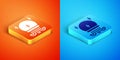 Isometric Magic ball icon isolated on orange and blue background. Crystal ball. Vector