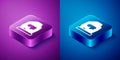 Isometric Magic rune icon isolated on blue and purple background. Rune stone. Square button. Vector