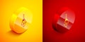 Isometric Magic stone icon isolated on orange and red background. Fantasy crystal. Jewelry gem for game. Circle button Royalty Free Stock Photo