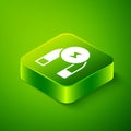 Isometric Magnet icon isolated on green background. Horseshoe magnet, magnetism, magnetize, attraction. Green square Royalty Free Stock Photo