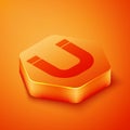 Isometric Magnet icon isolated on orange background. Horseshoe magnet, magnetism, magnetize, attraction. Orange hexagon Royalty Free Stock Photo