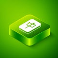 Isometric Mahjong pieces icon isolated on green background. Chinese mahjong red dragon game emoji. Green square button