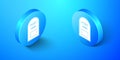 Isometric Mail box icon. Post box icon isolated on blue background. Blue circle button. Vector