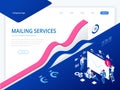 Isometric mailing list or mailing services. Online marketing and communication. Electronic mail message concept as part