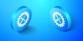 Isometric Maintenance symbol - screwdriver, spanner and cogwheel icon isolated on blue background. Service tool symbol