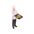 Isometric male chef isolated on white. Chef in uniform cooking in a commercial kitchen.