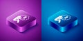 Isometric Man graves funeral sorrow icon isolated on blue and purple background. The emotion of grief, sadness, sorrow