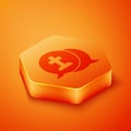 Isometric Man graves funeral sorrow icon isolated on orange background. The emotion of grief, sadness, sorrow, death