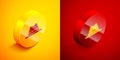 Isometric Man hat with ribbon icon isolated on orange and red background. Circle button. Vector Royalty Free Stock Photo