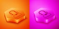 Isometric Man with a headset icon isolated on orange and pink background. Support operator in touch. Concept for call