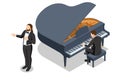 Isometric man pianist plays the grand piano and a opera singer stands next Royalty Free Stock Photo