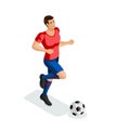 Isometric a man plays football, training, running, ball, preparation for the match. Football match