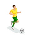 Isometric a man plays football, training, running, ball, preparation for the match. Football match