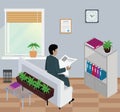 Isometric Man Reading Newspaper Design Flat