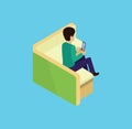 Isometric Man Sitting on Couch Isomertic Icon