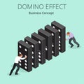 Isometric Man Start domino effect a and Chain reaction concept. Business metaphor. Business solution and helping Royalty Free Stock Photo