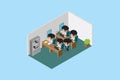 Isometric manager guide his team to do a good work, office and business concept