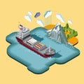 Isometric map, delivery of cargo, shipping maritime transport logistics