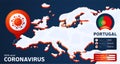 Isometric map of Europe with highlighted country Portugal vector illustration. coronavirus statistics. 2019-nCoV Dangerous chinese