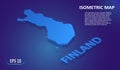 Isometric map of the FINLAND. Stylized flat map of the country on blue background. Modern isometric 3d location map with place for Royalty Free Stock Photo