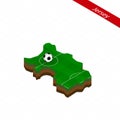 Isometric map of Jersey with soccer field. Football ball in center of football pitch