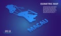 Isometric map of the MACAU. Stylized flat map of the country on blue background. Modern isometric 3d location map with place for