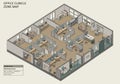 Isometric map of an office cubicle layout. The space includes multiple workstations Royalty Free Stock Photo