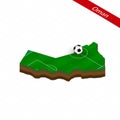 Isometric map of Oman with soccer field. Football ball in center of football pitch