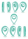 Isometric map pointers. Set in various angles. Map pointer 3d pin. Location symbols. Outline objects Royalty Free Stock Photo