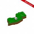 Isometric map of US state New Jersey with soccer field. Football ball in center of football pitch