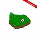 Isometric map of Zimbabwe with soccer field. Football ball in center of football pitch