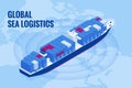 Isometric Maritime transport logistics concept. Ship cargo delivery or boat shipping containers and parcel boxes. Import Royalty Free Stock Photo