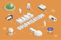 Isometric Mars Colonization, Biological terraforming, Paraterraforming, Adapting humans on Mars. Astronautics, space Royalty Free Stock Photo