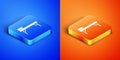 Isometric Massage table icon isolated on blue and orange background. Square button. Vector Royalty Free Stock Photo