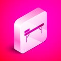 Isometric Massage table icon isolated on pink background. Silver square button. Vector Royalty Free Stock Photo