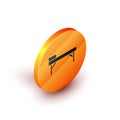 Isometric Massage table icon isolated on white background. Orange circle button. Vector Royalty Free Stock Photo