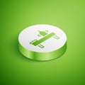 Isometric Massage table with oil icon isolated on green background. White circle button. Vector Royalty Free Stock Photo