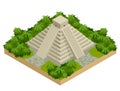 Isometric Mayan pyramid isolated on white. Vector travel banner. The teotihuacan pyramids in Mexico, North America