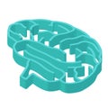 Isometric maze brain vector graphic illustration. Realistic model of inside human head
