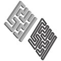 Isometric maze figure. Three dimensional path. Vector puzzle shape. Black gray structure Royalty Free Stock Photo