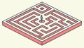 Isometric Maze with Fountain and Red Path, vector design Generative AI Royalty Free Stock Photo