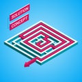 Isometric maze, labyrinth solution concept. Infographic template