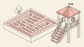Isometric Maze Labyrinth Vector Art, vector design Generative AI Royalty Free Stock Photo